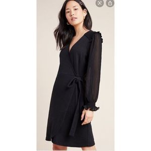 Current Air Rosaria Long Sleeve Mini Wrap Dress Black sz xs NEW